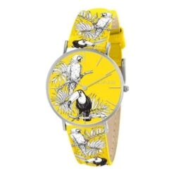 CLUELESS - BCL10032-051 / Montre Jaune Silver Fond Jaune Oiseaux Femme