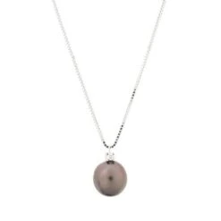 PERLINEA Collier Avec Pendentif Or Blanc 375° Perle De Tahiti Et Diamant Femme